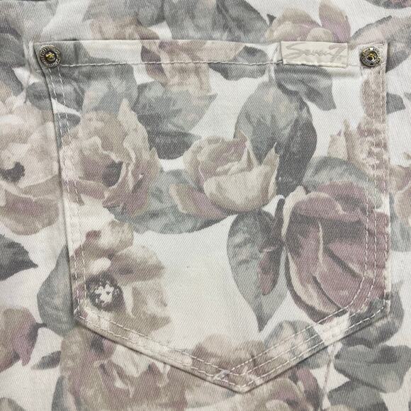 Seven7 Tummyless High Rise Skinny Pastel Floral Jeans Cream Pink Gray Size 10 - Picture 7 of 15